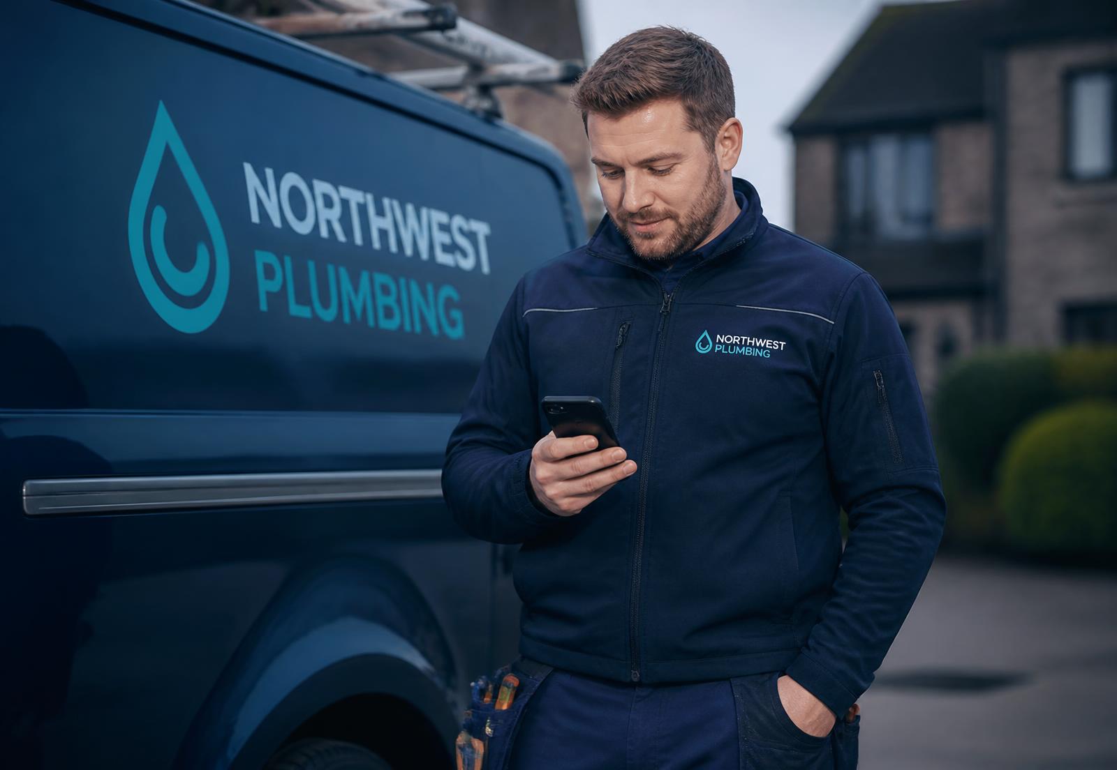 Tradesperson checking new job enquiries on a phone